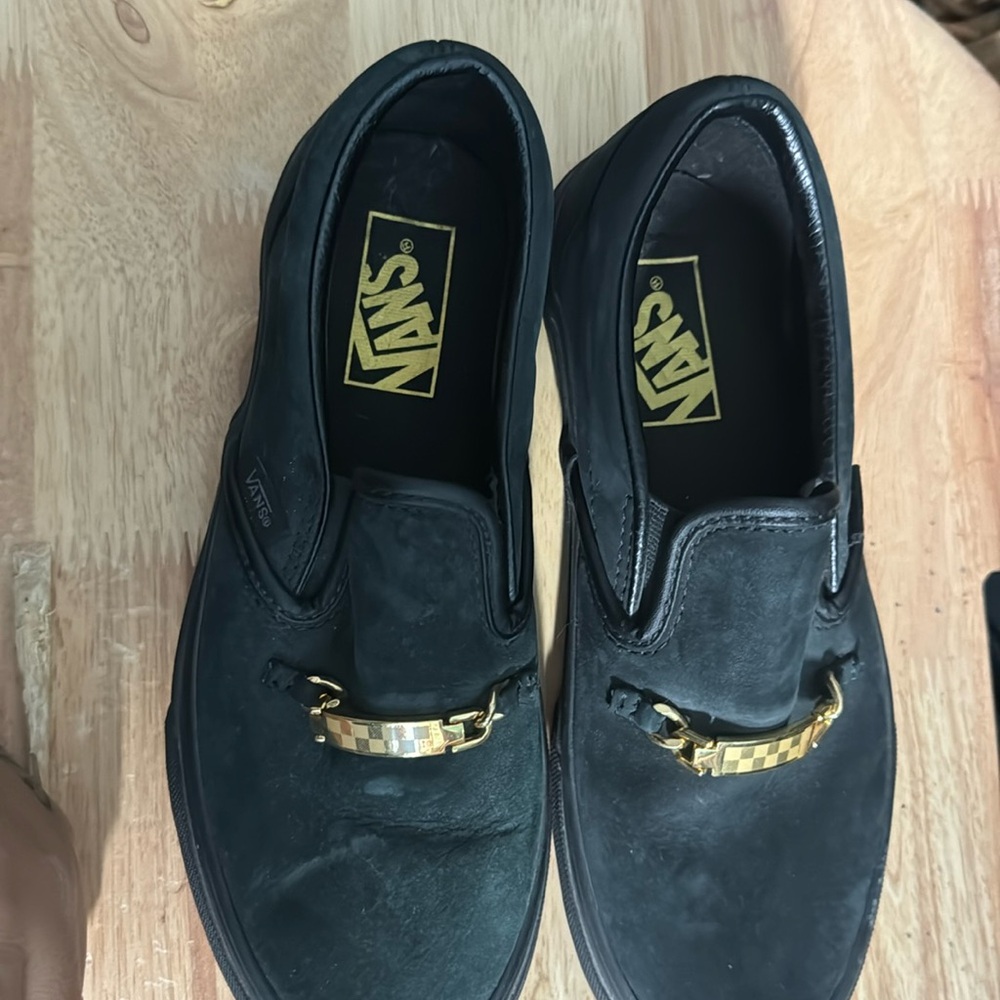 Black vans with gold plate, new never been worn